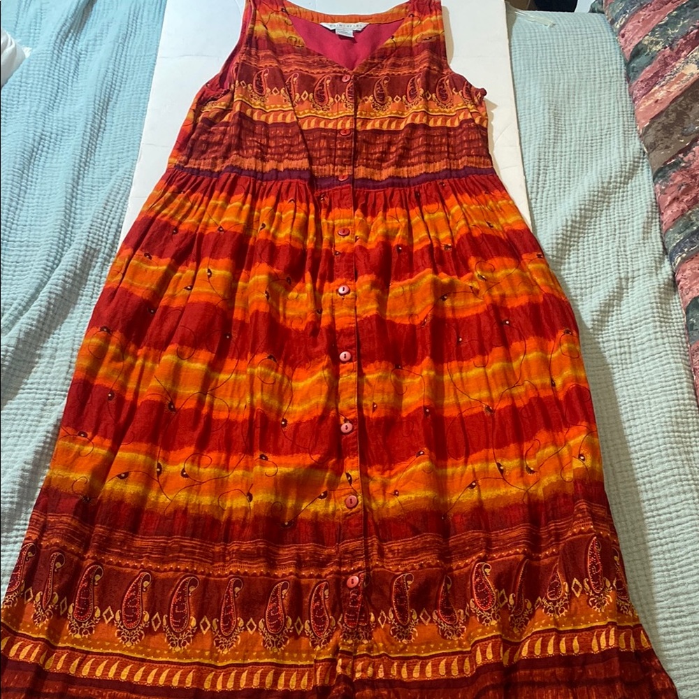 Vibrant Red and Orange Sleeveless Maxi Dress